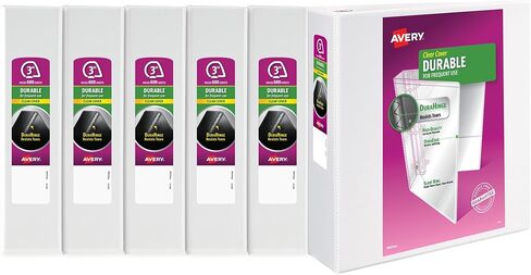 Avery 3 Ring Binder 3 بوصة حلقات مائلة رؤية متينة، غلاف أبيض للاستخدام المنزلي أو المكتب أو المدرسة، 6 عبوات (17042) in Saudi Arabia