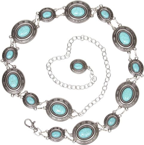 Beltiscool Women's Western Oval Concho Turquoise Stone Chain Belt in Saudi Arabia