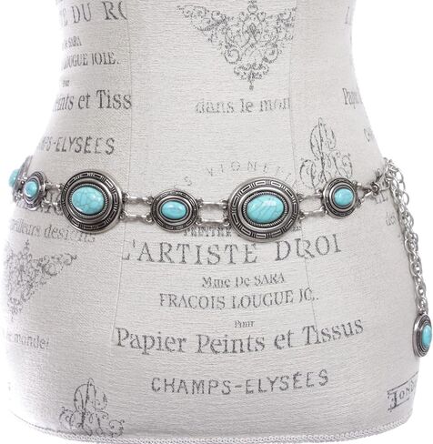 Beltiscool Women's Western Oval Concho Turquoise Stone Chain Belt in Saudi Arabia