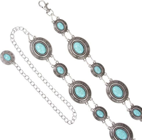 Beltiscool Women's Western Oval Concho Turquoise Stone Chain Belt in Saudi Arabia