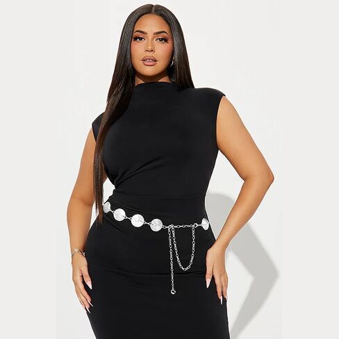 سلسلة خصر معدنية للسيدات أحزمة مكتنزة باللون الذهبي والفضي للفساتين in Kuwait