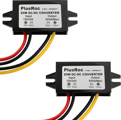PlusRoc Waterproof 12V/24V to 5V 5A Step Down Converter, 25W DC-DC Buck Converter with Open Wires for DIY Electronics Projects (2-Pack) in Kuwait