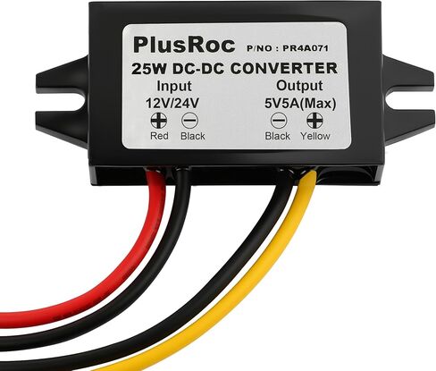 محول PlusRoc مقاوم للماء 12 فولت/24 فولت إلى 5 فولت 5 أمبير، محول باك 25 وات DC-DC مع أسلاك مفتوحة لمشاريع الإلكترونيات التي تصنعها بنفسك (عبوة من قطعتين) in Kuwait