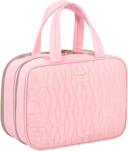 Voova Hanging Travel Toiletry Bag for Women Men, Waterproof Makeup Cosmetic Organizer Holder for Toiletries Accessories, Traveling Essentials,Shampoo,Full-Sized Container, Brushes Kit Set, Pink in Kuwait