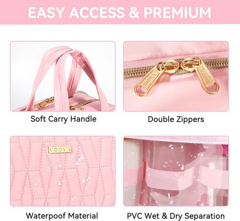 Voova Hanging Travel Toiletry Bag for Women Men, Waterproof Makeup Cosmetic Organizer Holder for Toiletries Accessories, Traveling Essentials,Shampoo,Full-Sized Container, Brushes Kit Set, Pink in Kuwait