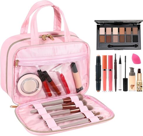 Voova Hanging Travel Toiletry Bag for Women Men, Waterproof Makeup Cosmetic Organizer Holder for Toiletries Accessories, Traveling Essentials,Shampoo,Full-Sized Container, Brushes Kit Set, Pink in Kuwait