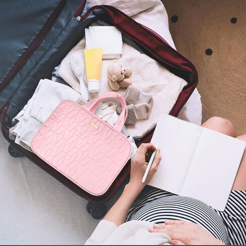 Voova Hanging Travel Toiletry Bag for Women Men, Waterproof Makeup Cosmetic Organizer Holder for Toiletries Accessories, Traveling Essentials,Shampoo,Full-Sized Container, Brushes Kit Set, Pink in Kuwait