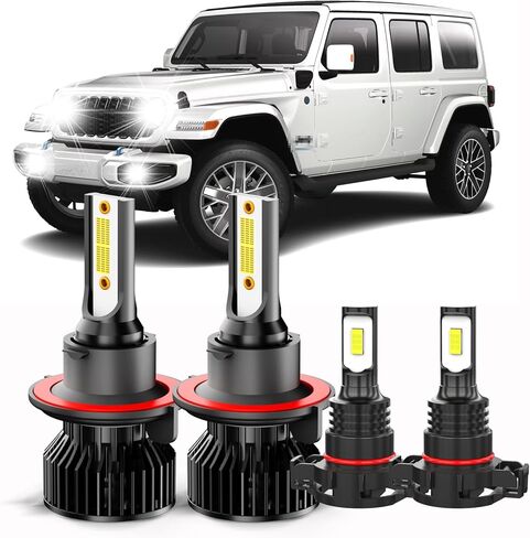 لمجموعة مصابيح LED لسيارة جيب رانجلر 2010-2024، 4 قطع بيضاء ساطعة للغاية وشعاع منخفض للغاية وحزمة مصابيح الضباب LED in Kuwait
