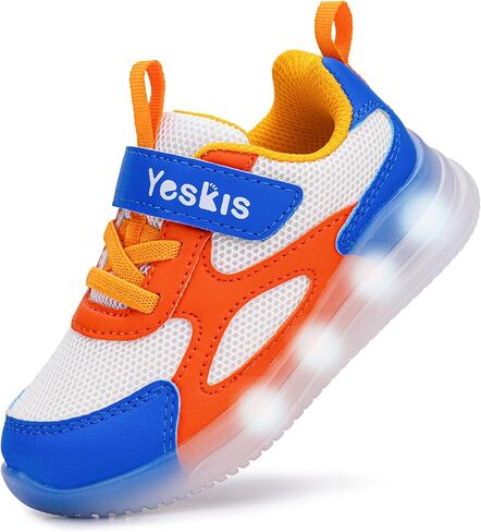 YESKIS Toddler Boys Girls Light Up Shoes Tennis Running Sneakers Fashion LED Flashing Lightweight Breathable Mesh Flexible for Toddler and Little Kid in Kuwait