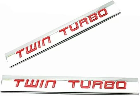 2X Twin Turbo Emblem 3D ملصق معدني لشارة صندوق السيارة من الكروم ملصق معدني مناسب لباب غطاء محرك السيارة 3.5L 6.4L 6.7L (أسود/فضي) in Kuwait