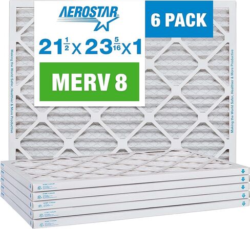 Aerostar 21.5x23.3125x1 MERV 8 Air Filter, Pleated AC Furnace HVAC Filters (21.5x23.3125x0.75), Electrostatically Charged for Allergies Dust Pet Dander Pollen Mold Lint, MPR 600 FPR 5, USA, 6 Pack in Kuwait