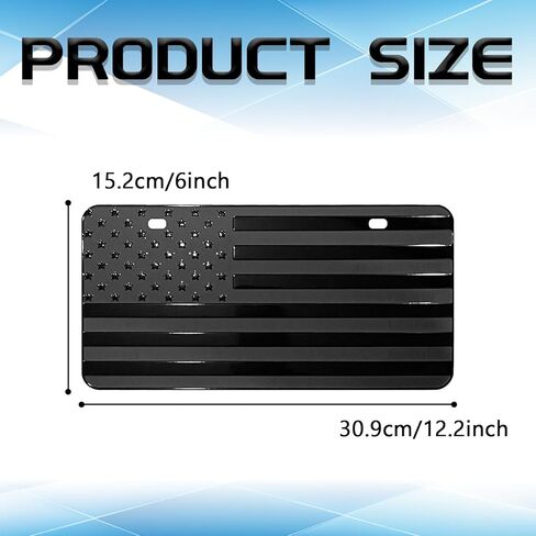 American Flag Front License Plate, Custom Black American Flag License Plate for Car Front Bumper, 6" x 12" Novelty Metal 3D Embossed US Tag Cover Patriotic Decoration Car Holders Frame（Black） in Kuwait