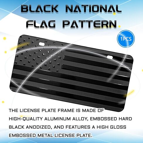 American Flag Front License Plate, Custom Black American Flag License Plate for Car Front Bumper, 6" x 12" Novelty Metal 3D Embossed US Tag Cover Patriotic Decoration Car Holders Frame（Black） in Kuwait