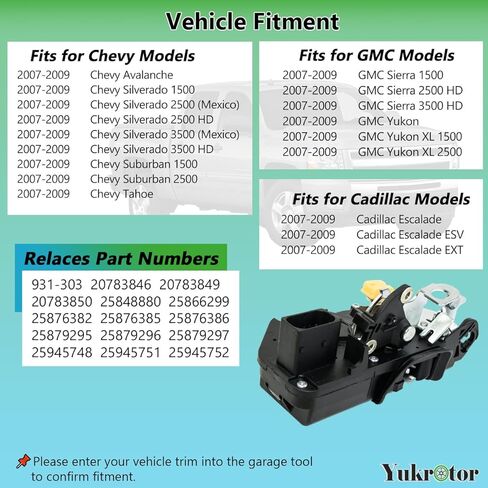 محرك قفل الباب 931-303 مجموعة مزلاج الباب الأمامي الأيسر للسائق متوافق مع 2007-2009 تشيفي أفالاش سيلفرادو سوبربان تاهو جي إم سي سييرا يوكون كاديلاك إسكاليد in Kuwait
