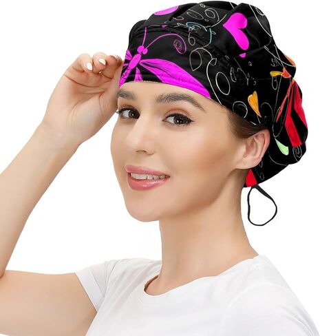 قبعة عمل مع زر وعصابة رأس قابلة للتعديل، قبعات منتفخة مطبوعة متعددة الألوان للنساء والرجال. in Saudi Arabia