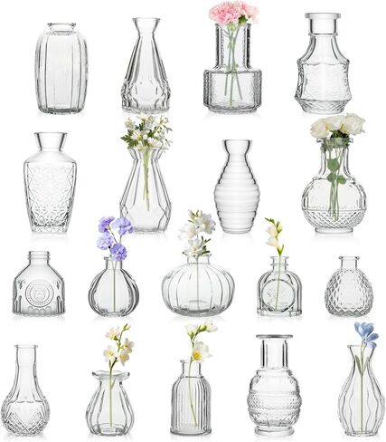 18 Piece Bud Vases Set for Centerpieces, Mini Clear Glass Vases for Wedding & Anniversary Decor, Small Vintage Vases for Flowers, Home Table Decor (Shower Room, Birthday, Propagation) in Saudi Arabia