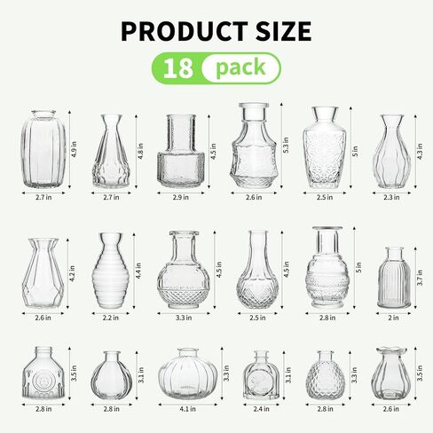 18 Piece Bud Vases Set for Centerpieces, Mini Clear Glass Vases for Wedding & Anniversary Decor, Small Vintage Vases for Flowers, Home Table Decor (Shower Room, Birthday, Propagation) in Saudi Arabia