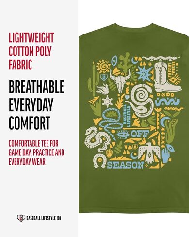 Baseball Lifestyle 101 Boy's Cactus Curve T-Shirt, Short Sleeve, Crew Neck, Youth Sizes S-XL in Kuwait