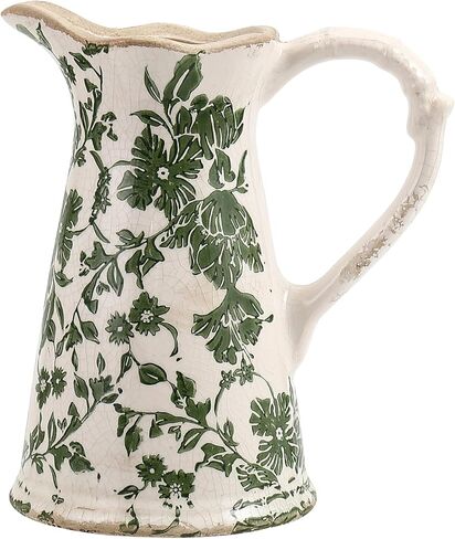 Green Ceramic Vase for Tuscan Decor, Large Vintage Vases for Home Decor, Chinoiserie Floral Vases for Rustic Farmhouse Decor, Grand Millennial Style Vase for Living Room, Bookshelf, Office in Saudi Arabia