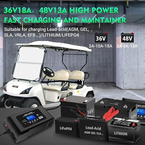 Haisito Golf Cart Battery Charger, 36Volt 48 Volt Lead-Acid Lithium Lifepo4 Smart Battery Charger, 48V EZGO Trickle Charger, 48 Volt Golf Cart Charger EZGO RXV Plug in Kuwait