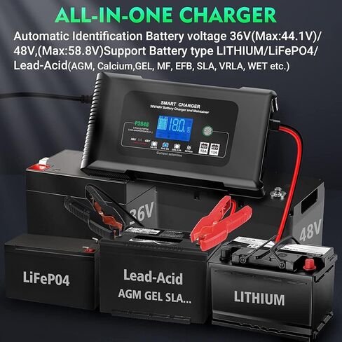 Haisito Golf Cart Battery Charger, 36Volt 48 Volt Lead-Acid Lithium Lifepo4 Smart Battery Charger, 48V EZGO Trickle Charger, 48 Volt Golf Cart Charger EZGO RXV Plug in Kuwait