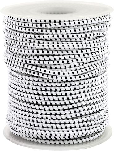 لفة حبل بنجي 3/32 بوصة × 100 قدم، أبيض أسود شديد التحمل سلك مطاطي للصدمات نايلون قابل للتمدد حبل بنجي كاياك للأمتعة، التخييم، قوارب الكاياك، عمود الخيمة، ربط لأسفل (3/32 بوصة × 100 قدم) in Kuwait