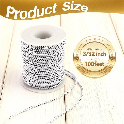 لفة حبل بنجي 3/32 بوصة × 100 قدم، أبيض أسود شديد التحمل سلك مطاطي للصدمات نايلون قابل للتمدد حبل بنجي كاياك للأمتعة، التخييم، قوارب الكاياك، عمود الخيمة، ربط لأسفل (3/32 بوصة × 100 قدم) in Kuwait