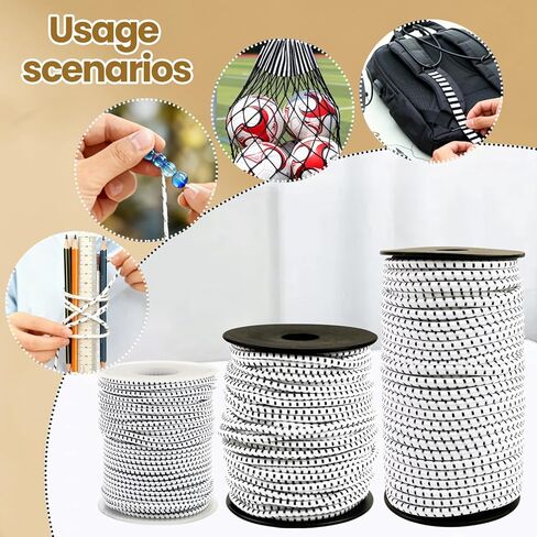 لفة حبل بنجي 3/32 بوصة × 100 قدم، أبيض أسود شديد التحمل سلك مطاطي للصدمات نايلون قابل للتمدد حبل بنجي كاياك للأمتعة، التخييم، قوارب الكاياك، عمود الخيمة، ربط لأسفل (3/32 بوصة × 100 قدم) in Kuwait