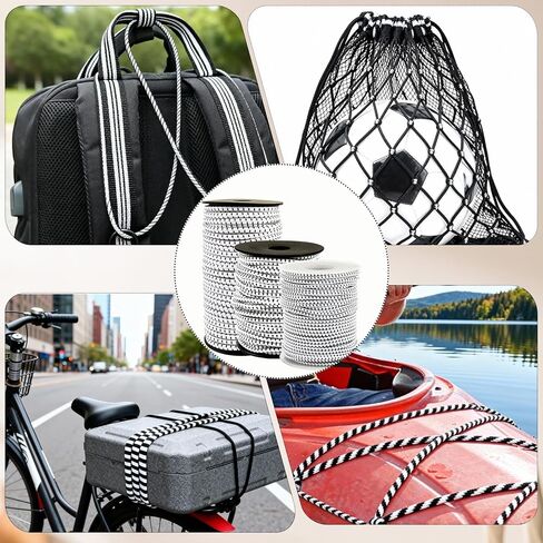 لفة حبل بنجي 3/32 بوصة × 100 قدم، أبيض أسود شديد التحمل سلك مطاطي للصدمات نايلون قابل للتمدد حبل بنجي كاياك للأمتعة، التخييم، قوارب الكاياك، عمود الخيمة، ربط لأسفل (3/32 بوصة × 100 قدم) in Kuwait