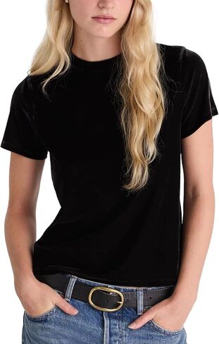 Womens Velvet Tshirt Crew Neck Short Sleeve Tees Dressy Party T-Shirt Velvet Pullover Tops in Kuwait