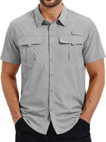 TACVASEN Men's Fishing Shirt with Pockets UPF50 Quick Dry Breathable Short Sleeve Button Down Sun Shirt for Work Tactical in Saudi Arabia