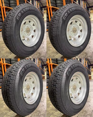 4 قطع إطارات مقطورة GRANDFORCE ST205/75R14 على عجلات مجلفنة مقاس 14x5.5 5x4.5 in Kuwait