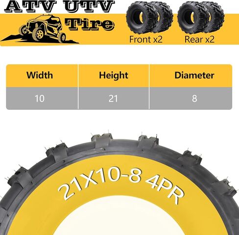 إطارات 21X10-8 ATV، جميع التضاريس 4PR، TL QD109، إطارات ذات قدرة على جميع التضاريس، مصممة للممرات والطين والرمل (عبوة من قطعتين، بدون أنبوب) in Kuwait
