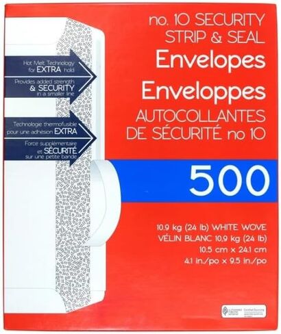 TTFF #10 Envelopes, Strip & Seal, Security Tinted, White Paper, 24 lb, 500 Count in Saudi Arabia
