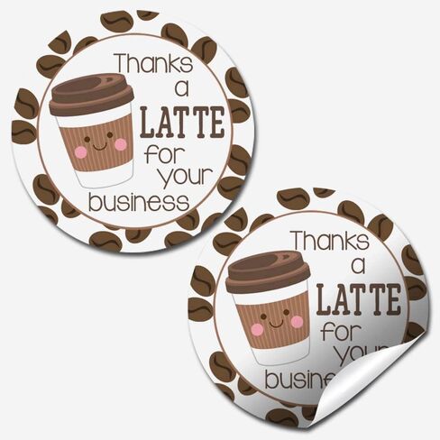 Thanks A Latte Coffee Themed Thank You Customer Appreciation Sticker Labels for Small Businesses, 60 1.5" Circle Stickers by AmandaCreation, Great for Envelopes, Postcards, Direct Mail, & More! in Saudi Arabia