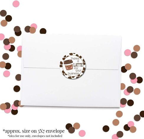 Thanks A Latte Coffee Themed Thank You Customer Appreciation Sticker Labels for Small Businesses, 60 1.5" Circle Stickers by AmandaCreation, Great for Envelopes, Postcards, Direct Mail, & More! in Saudi Arabia