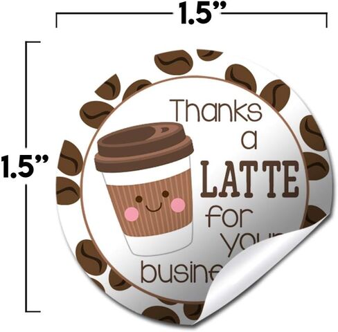 Thanks A Latte Coffee Themed Thank You Customer Appreciation Sticker Labels for Small Businesses, 60 1.5" Circle Stickers by AmandaCreation, Great for Envelopes, Postcards, Direct Mail, & More! in Saudi Arabia