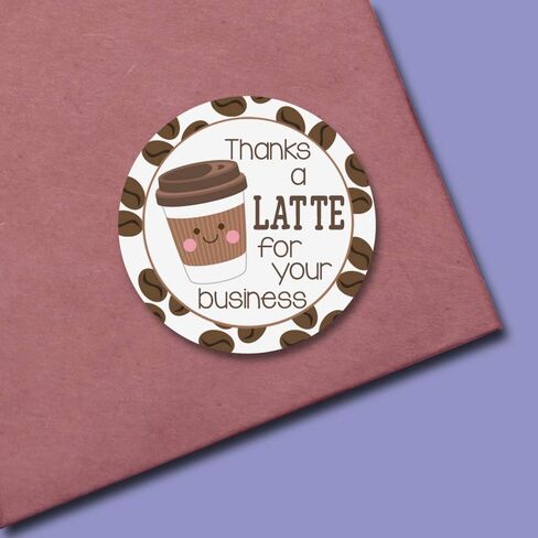 Thanks A Latte Coffee Themed Thank You Customer Appreciation Sticker Labels for Small Businesses, 60 1.5" Circle Stickers by AmandaCreation, Great for Envelopes, Postcards, Direct Mail, & More! in Saudi Arabia