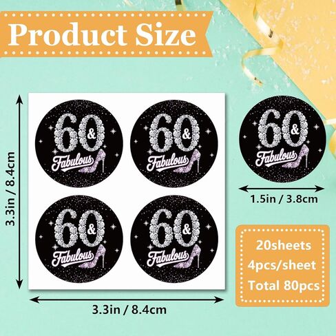 80 قطعة من ملصقات عيد الميلاد الستين للنساء - 60 ورائعة - ملصقات لاصقة دائرية مقاس 1.5 بوصة - لوازم حفلات الذكرى السنوية الستين لعيد الميلاد - رائعة لديكورات الحفلات، وأختام المظاريف، وأغلفة الهدايا in Kuwait