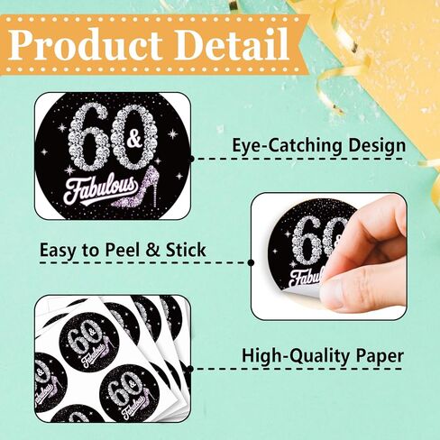 80 قطعة من ملصقات عيد الميلاد الستين للنساء - 60 ورائعة - ملصقات لاصقة دائرية مقاس 1.5 بوصة - لوازم حفلات الذكرى السنوية الستين لعيد الميلاد - رائعة لديكورات الحفلات، وأختام المظاريف، وأغلفة الهدايا in Kuwait