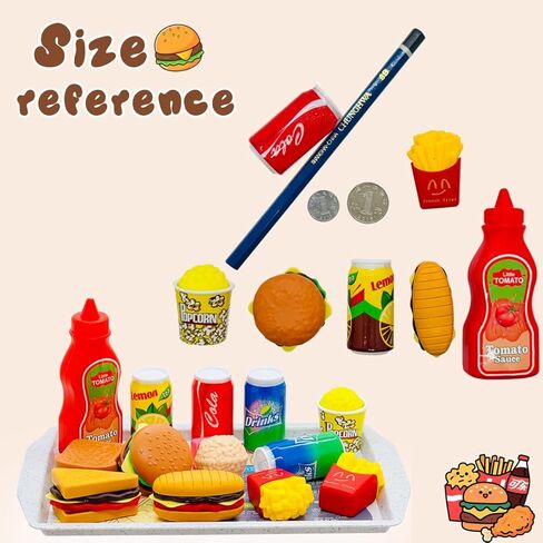 Pretend Play Kitchen Food Set for Kids Hamburger Fries Noodles Drink with Tray Playset,Play House Kitchen Accessories Role Toys Birthday Gifts for Boys Girls 3 4 5 Yrs (31Pcs Hamburger Chips) in Kuwait