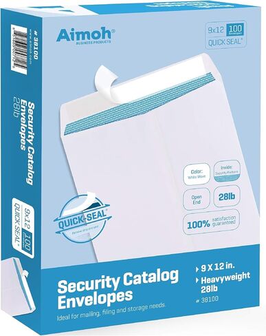 Aimoh 500 9 x 12 Custom Printed Self Seal Catalog Envelopes - 28lb - White, Security Tinted, Ultra Strong Quick-Seal, 9x12 inch (78100-500) in Kuwait