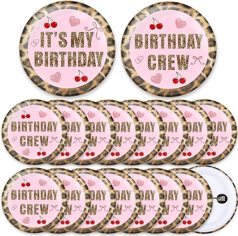 Cheetah Cherry Birthday Squad Button Pins for Women, 18PCS Pink Leopard Print It's My Birthday Badges Pins for Women Girls Leopard Theme 16th, 18th, 21st, 25th, 30th Bday Party Crew Favors Supplies in Kuwait