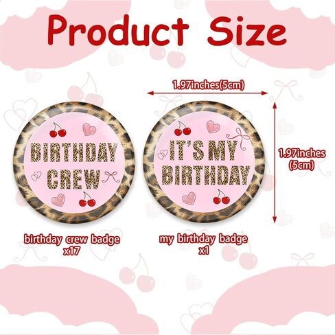 Cheetah Cherry Birthday Squad Button Pins for Women, 18PCS Pink Leopard Print It's My Birthday Badges Pins for Women Girls Leopard Theme 16th, 18th, 21st, 25th, 30th Bday Party Crew Favors Supplies in Kuwait