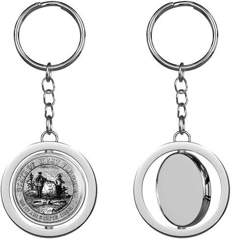 West Virginia USA State Retro Label Round Spinning Stainless Steel Metal Key Chain Keychain Ring Double Sided Deisgn in Saudi Arabia