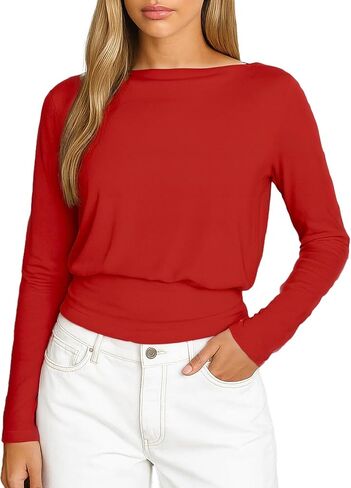 ForeFair Women's Long Sleeve Shirts Casual Crewneck Basic Going Out Tops Y2K Fall Clothes in Kuwait