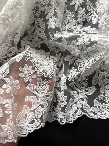 2 Panels French Curtains Lace Gauze for Living Room Cream Retro Wavy Edge Bedroom Bay Window Girl Embroidery Curtain Door White Tulle Rod Pocket (W51 XH63 White Color) in Kuwait