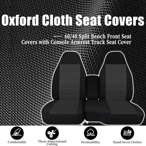 أغطية مقاعد أمامية مقسمة 60/40 لسيارة Chevy Colorado GMC Canyon 2004 2005 2006 2007 2008 2009 2010 2011 2012 مع غطاء مقعد مسند ذراع وحدة التحكم - أسود in Kuwait