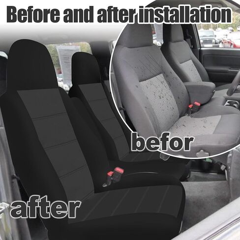 أغطية مقاعد أمامية مقسمة 60/40 لسيارة Chevy Colorado GMC Canyon 2004 2005 2006 2007 2008 2009 2010 2011 2012 مع غطاء مقعد مسند ذراع وحدة التحكم - أسود in Kuwait