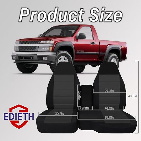 أغطية مقاعد أمامية مقسمة 60/40 لسيارة Chevy Colorado GMC Canyon 2004 2005 2006 2007 2008 2009 2010 2011 2012 مع غطاء مقعد مسند ذراع وحدة التحكم - أسود in Kuwait
